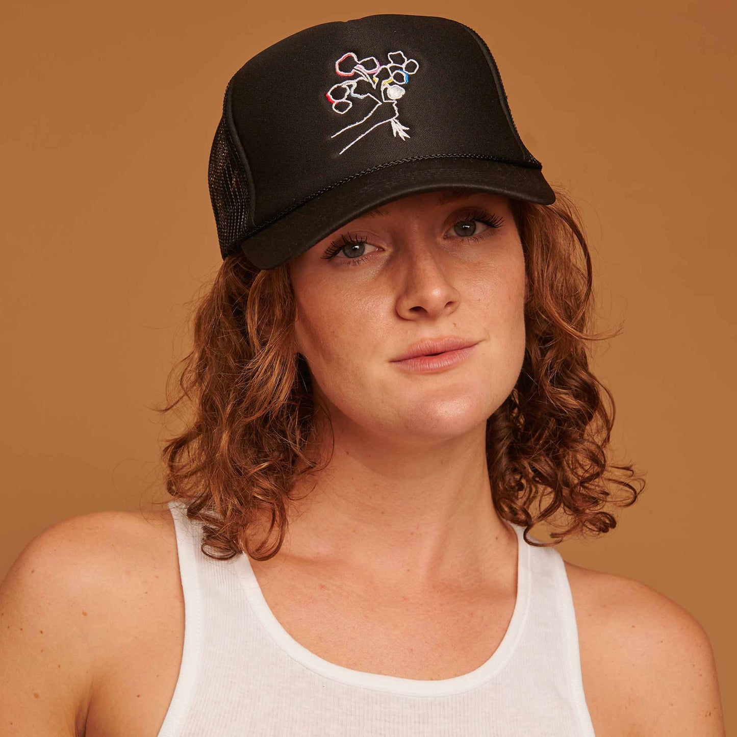 FLOWERBOY PROJECT 10 YEAR TRUCKER HAT | BLACK WITH BOUQUET