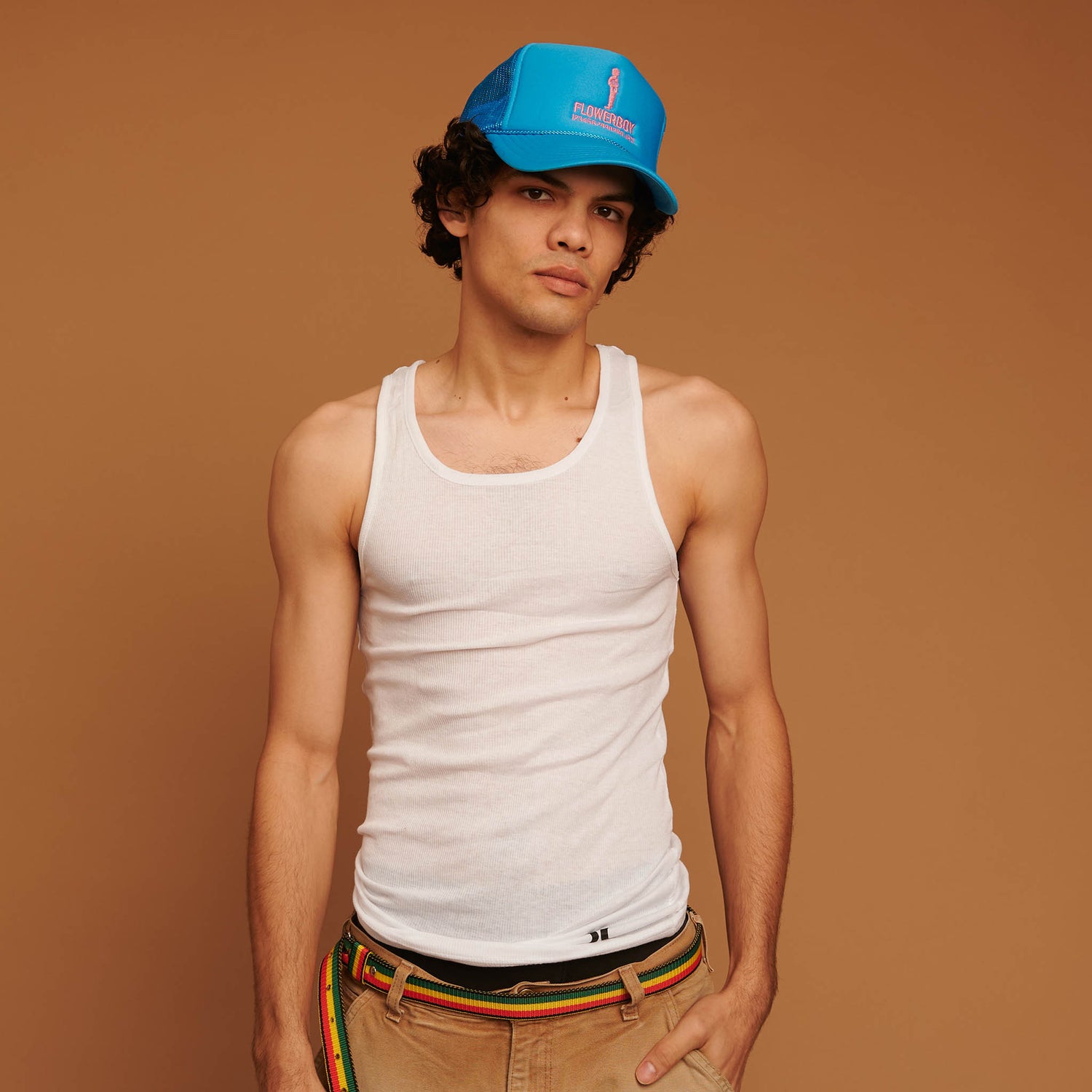 FLOWERBOY PROJECT 10 YEAR TRUCKER HAT | BLUE WITH PINK LOGO