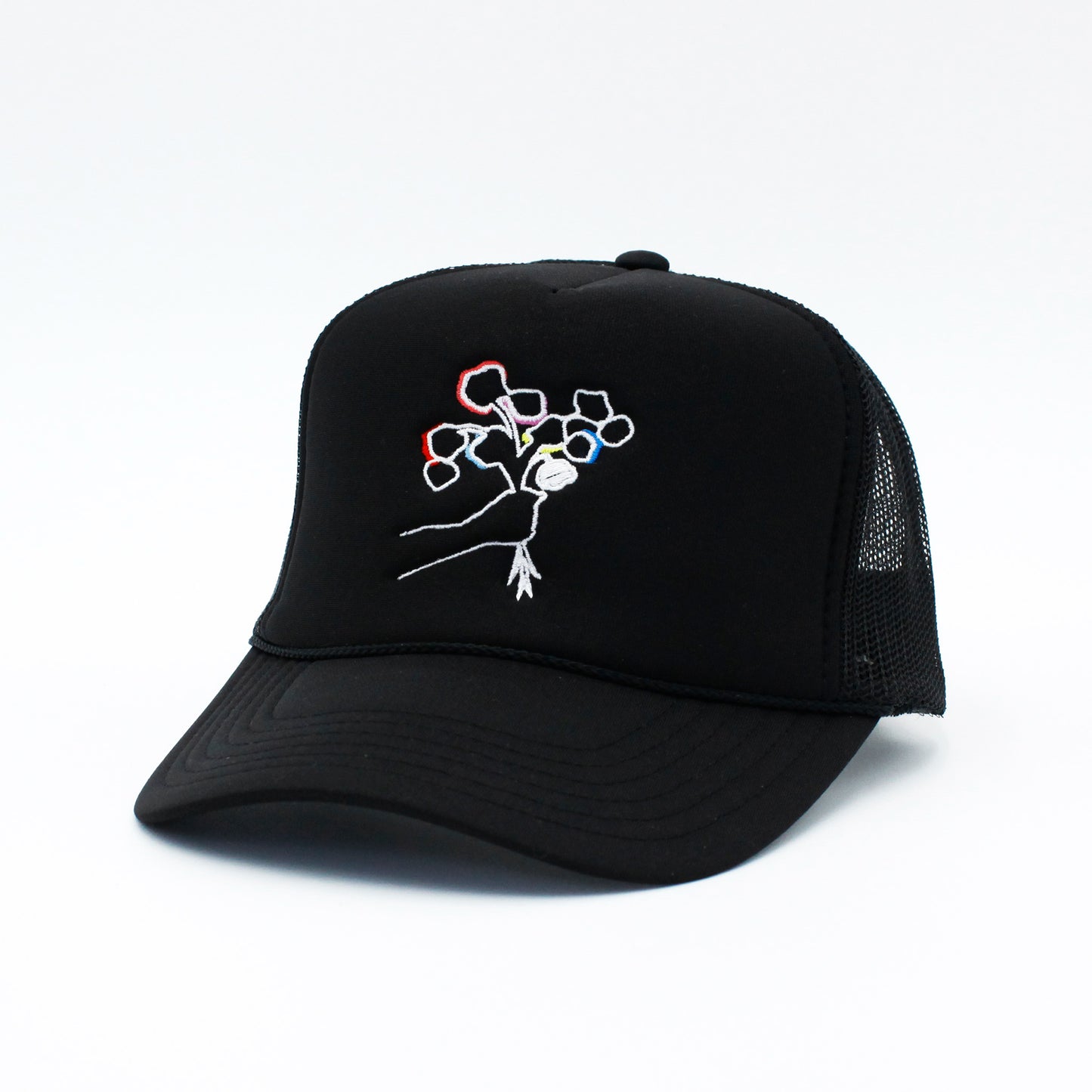 FLOWERBOY PROJECT 10 YEAR TRUCKER HAT | BLACK WITH BOUQUET