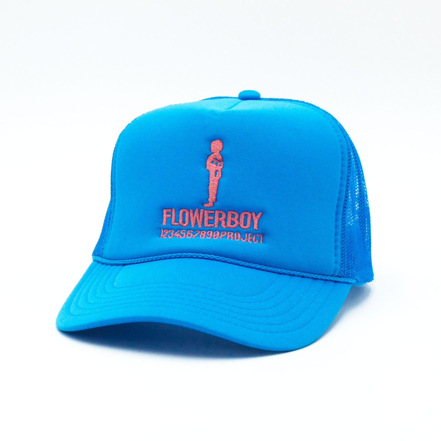 FLOWERBOY PROJECT 10 YEAR TRUCKER HAT | BLUE WITH PINK LOGO