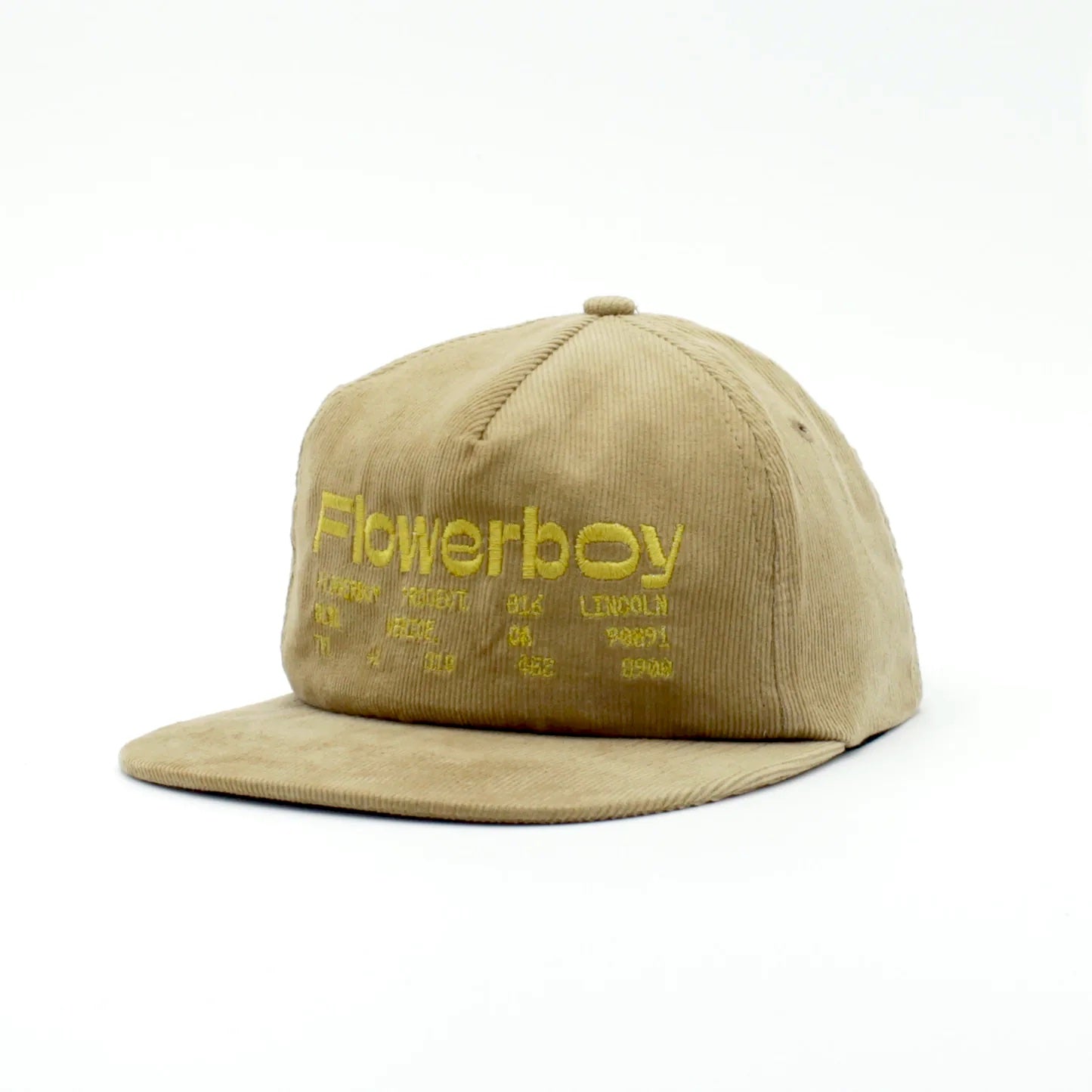 Flowerboy Project Embroidered Corduroy Snapback Cap | Tan & Gold