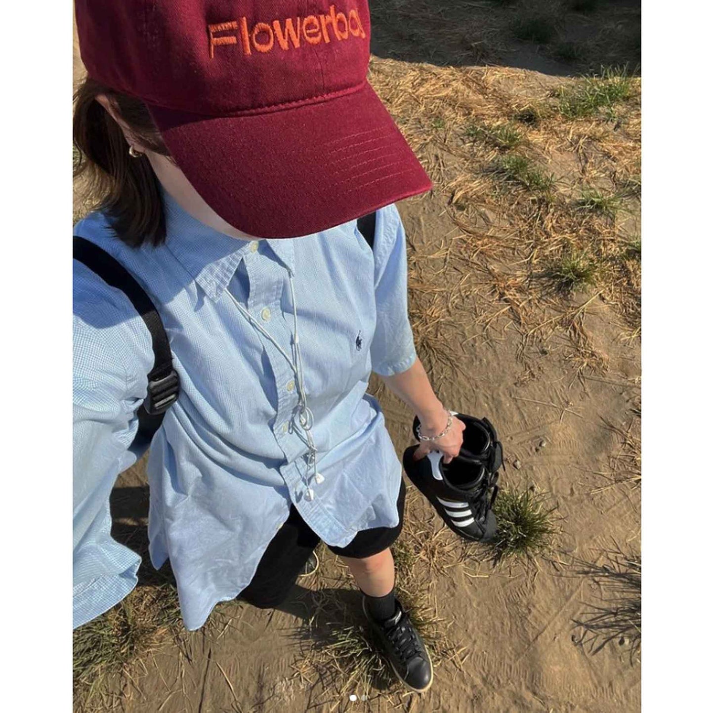 FLOWERBOY PROJECT EMBROIDERED LOGO DAD HAT | MAROON & ORANGE Detail