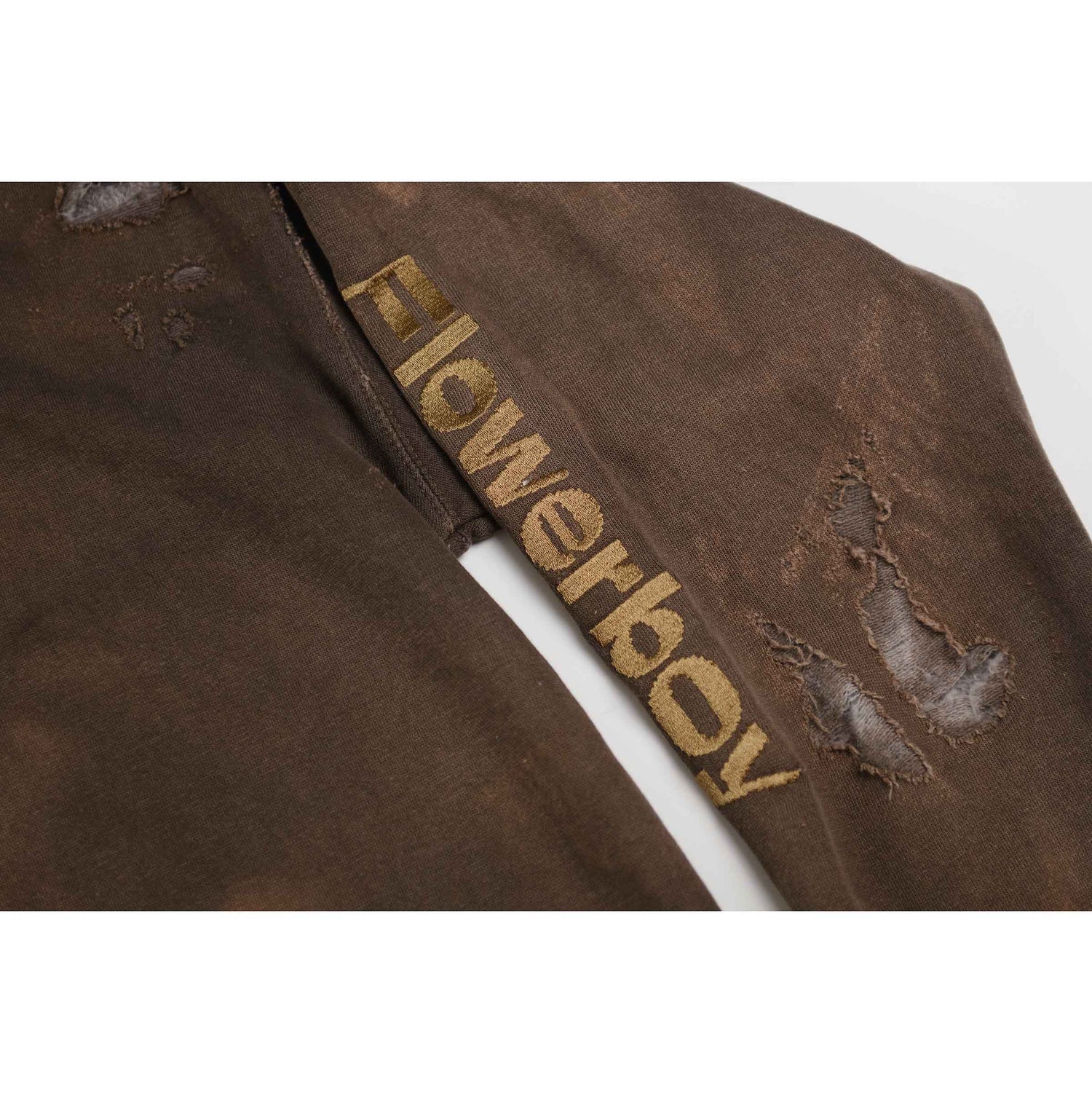 Flowerboy Project Ripped Hoodie Brown Detail