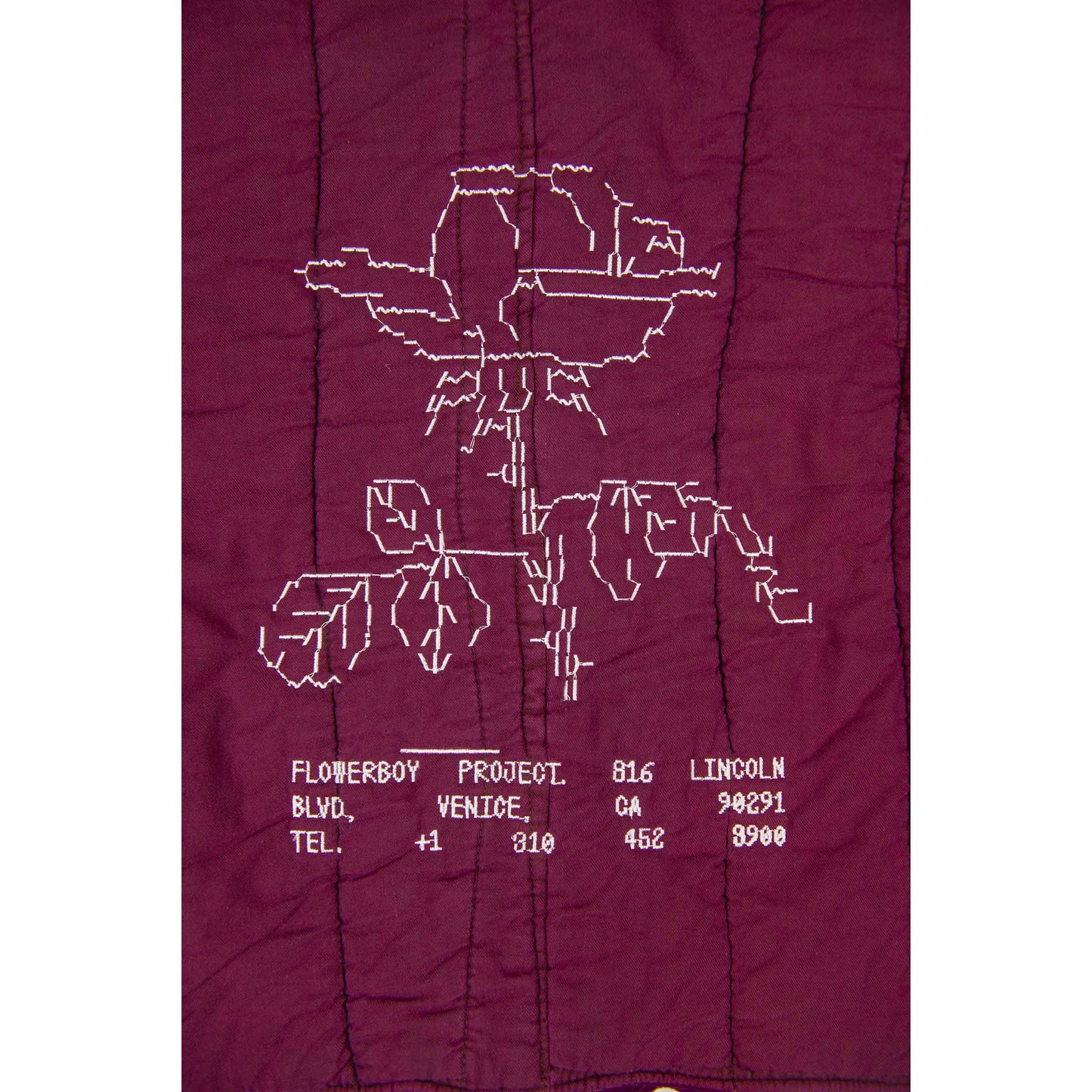 Flowerboy Project Vintage Quilted Liner Burgundy  Embroidery Detail