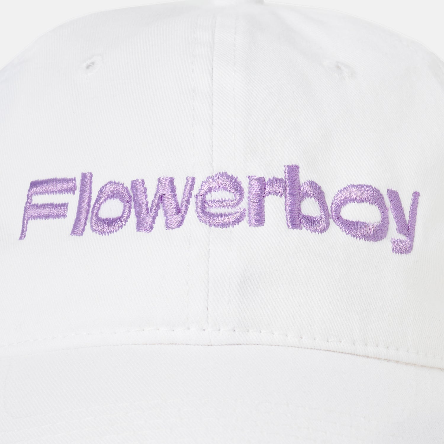 FLOWERBOY PROJECT EMBROIDERED LOGO DAD HAT | WHITE & LILAC - Front Detail