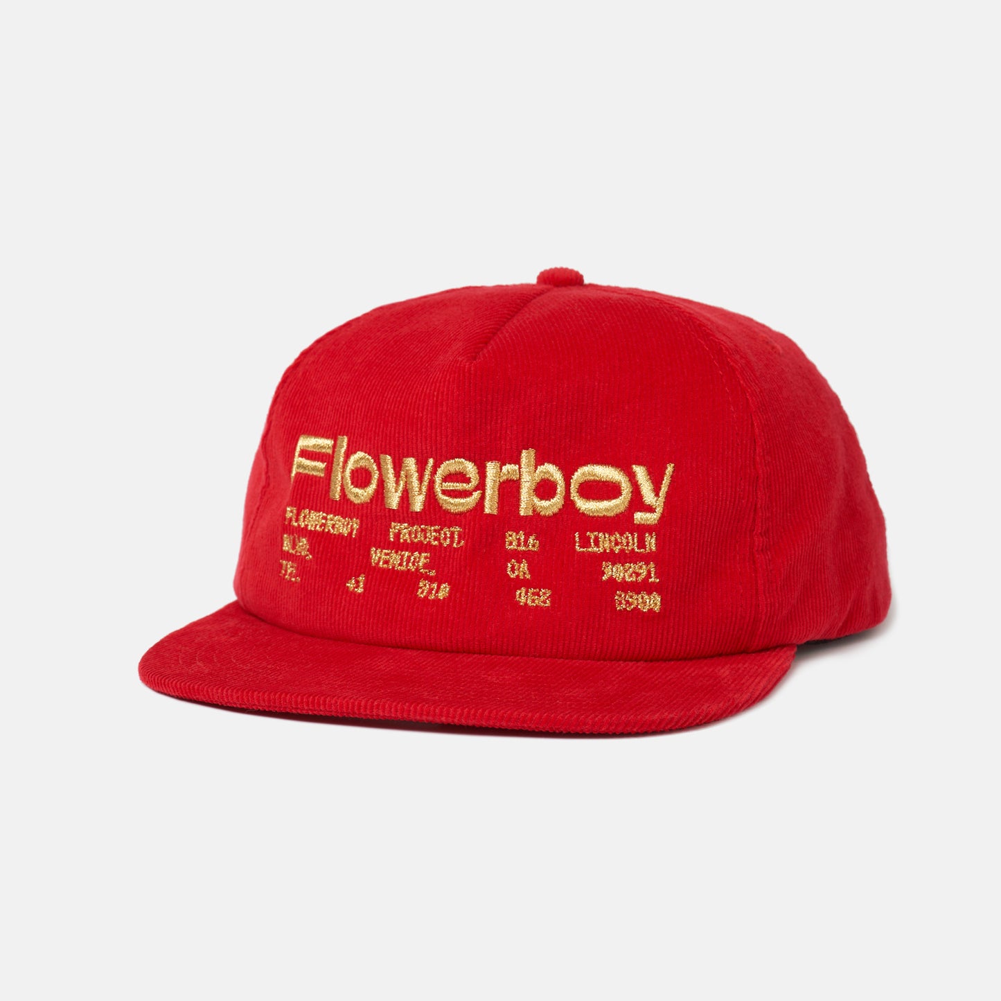 Flowerboy Project Embroidered Red Corduroy Cap Front