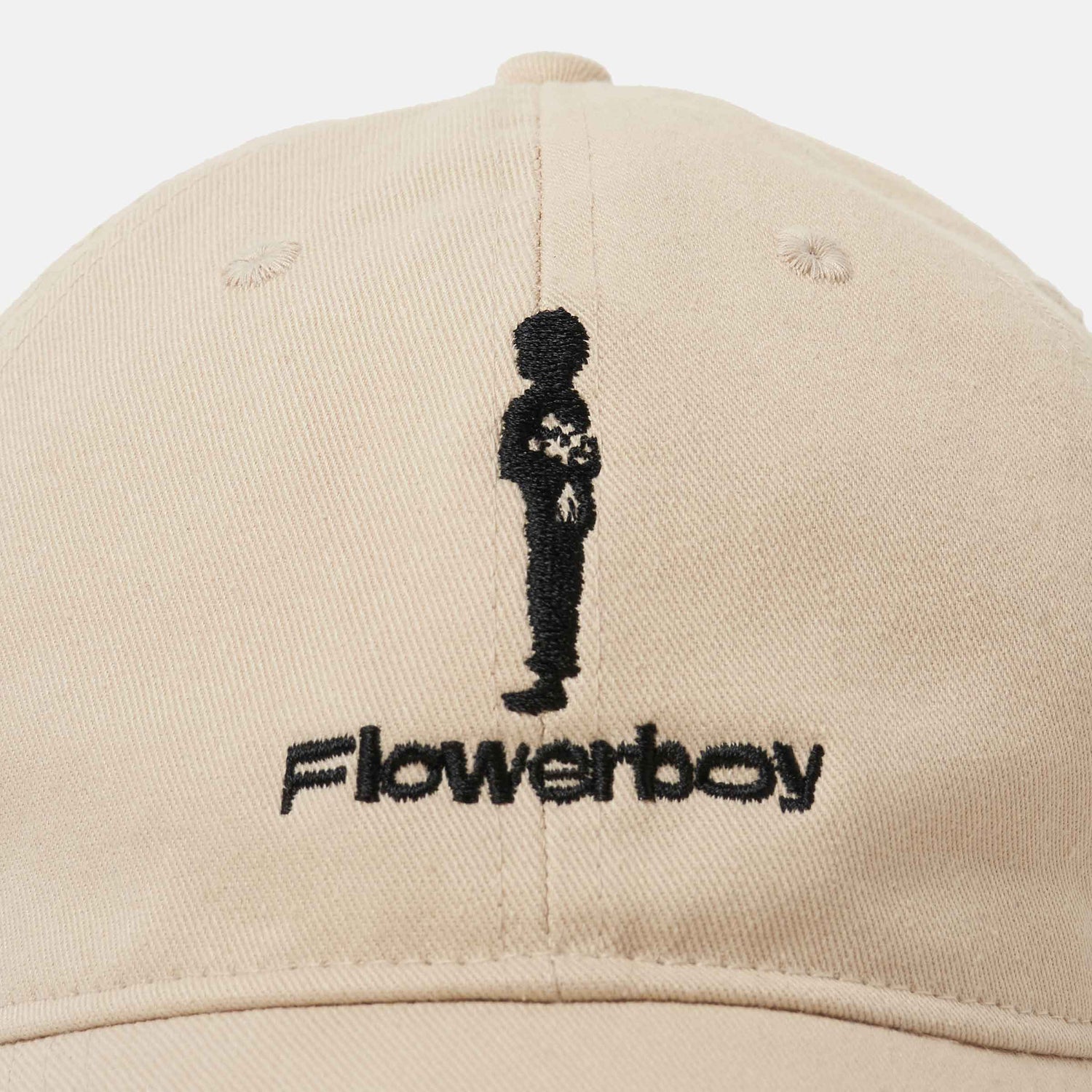 FLOWERBOY PROJECT EMBROIDERED LOGO DAD HAT | BEIGE & BLACK Detail