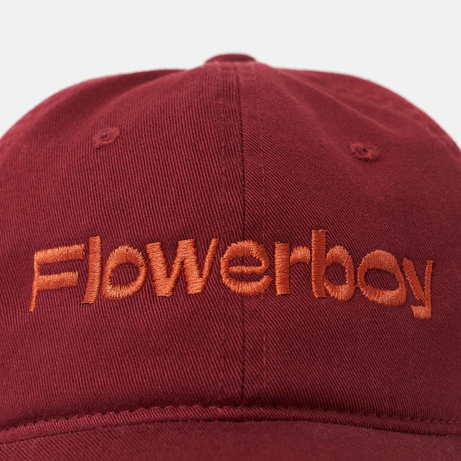 FLOWERBOY PROJECT EMBROIDERED LOGO DAD HAT | MAROON & ORANGE Detail